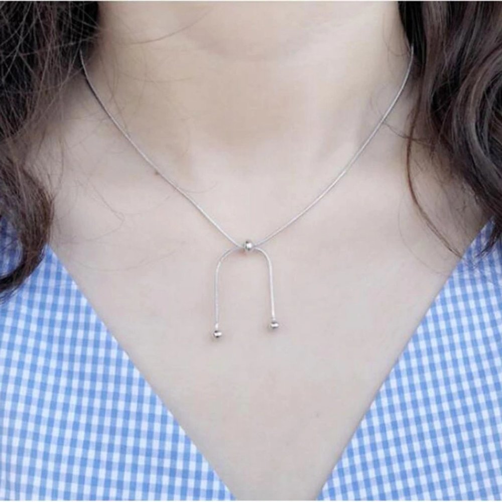 925 Silver Snake Chain Adjustable Bead Necklace - Picture 8 of 8
